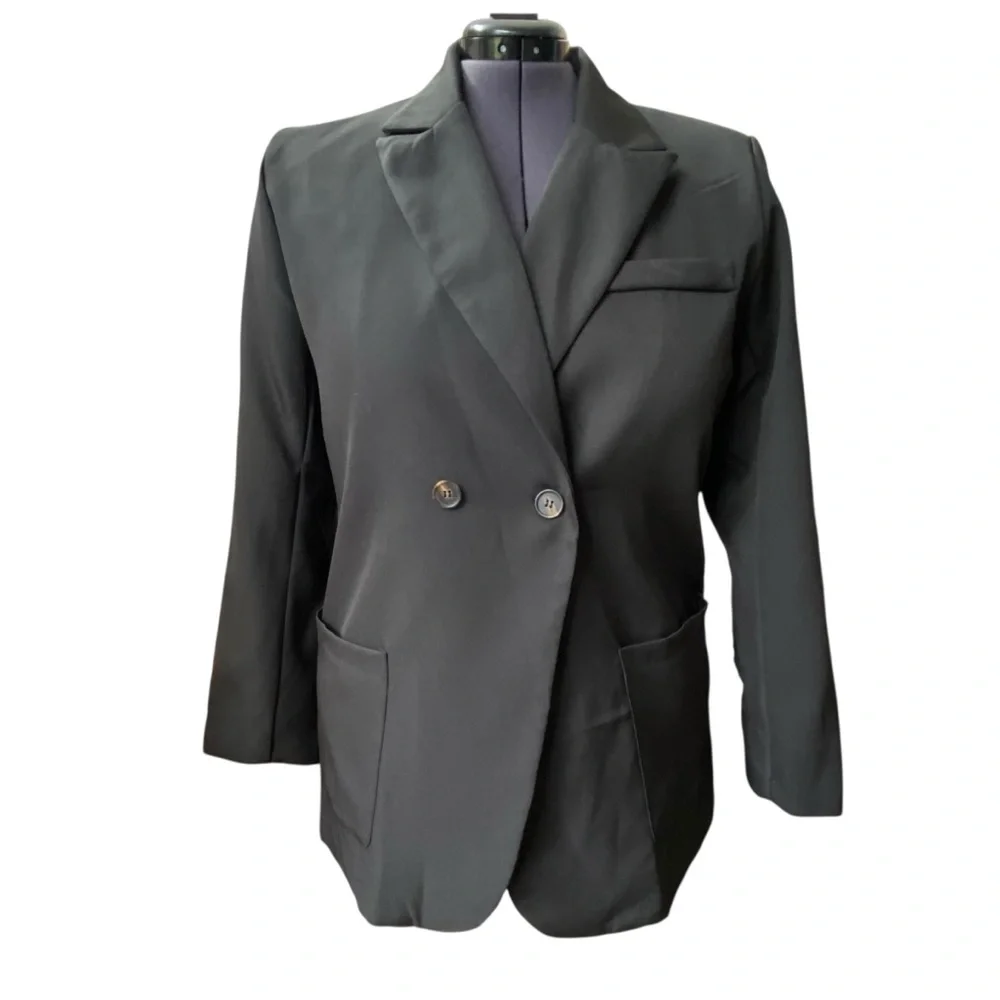 Solid Black Wardrobe Basic 1 button Blazer Jacket lined Women's size Large  NWT